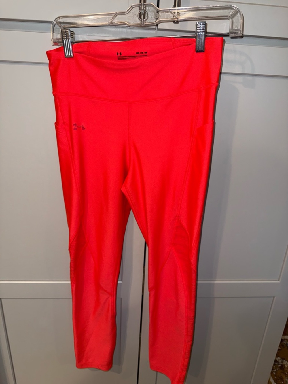 Under Armour HeatGear Compression Leggings Neon Coral Pocket Sz M 🥊